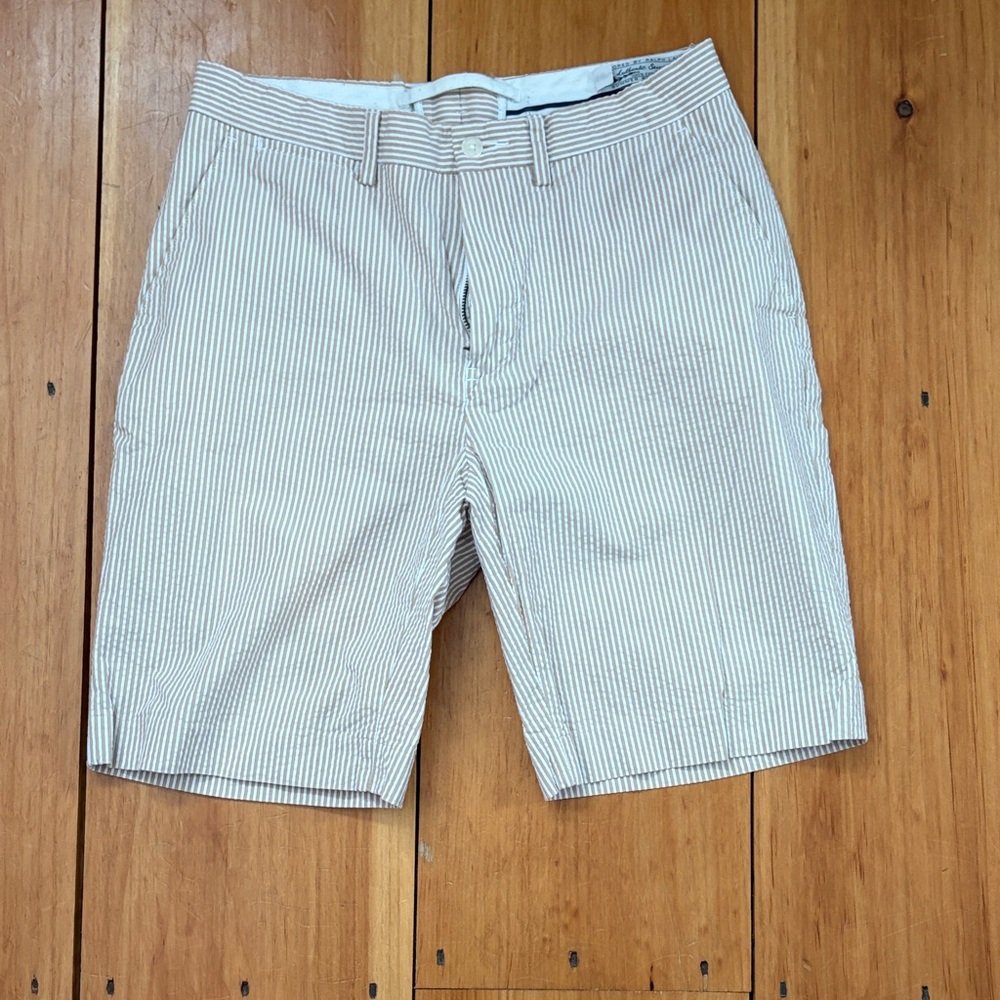 Men's polo authentic seersucker Striped Tan Shorts
